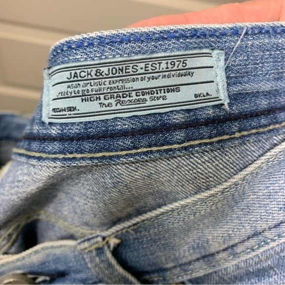 Jack Jones 1975 Men Jeans Sz 34 Blue Distressed Button Fly Street - Picture 9 of 15